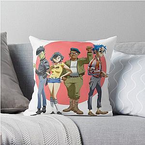 Gorillaz Pillows - Gorillaz Group Circle Rise T-Shirt Throw Pillow RB2709