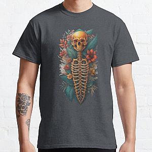 Floral Skeleton Art Halloween Fantasy Skull Ribcage Grateful Dead Illustration Classic T-Shirt RB0512