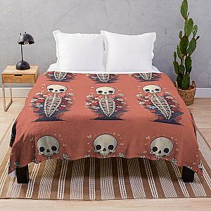 Floral Skeleton Halloween Skull Ribcage Grateful Dead Illustration Fantasy Throw Blanket RB0512