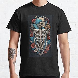 Happy Floral Skeleton Halloween Skull Ribcage Grateful Dead Illustration Fantasy Classic T-Shirt RB0512