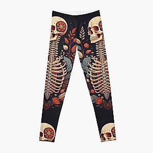 Floral Skeleton Halloween Skull Ribcage Grateful Dead Illustration Fantasy Leggings RB0512