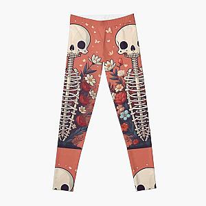 Floral Skeleton Halloween Skull Ribcage Grateful Dead Illustration Fantasy Leggings RB0512