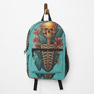 Floral Skeleton Art Halloween Fantasy Skull Ribcage Grateful Dead Illustration Backpack RB0512