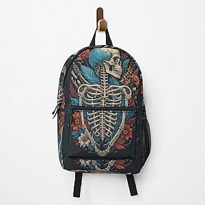 Happy Floral Skeleton Halloween Skull Ribcage Grateful Dead Illustration Fantasy Backpack RB0512