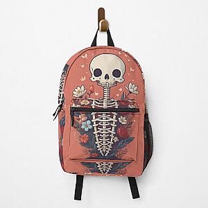 Floral Skeleton Halloween Skull Ribcage Grateful Dead Illustration Fantasy Backpack RB0512