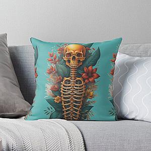Floral Skeleton Art Halloween Fantasy Skull Ribcage Grateful Dead Illustration Throw Pillow RB0512