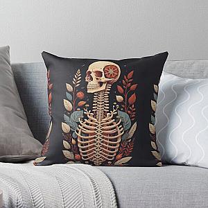 Floral Skeleton Halloween Skull Ribcage Grateful Dead Illustration Fantasy Throw Pillow RB0512