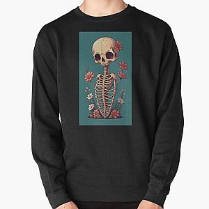 Happy Floral Skeleton Art Halloween Fantasy Skull Ribcage Grateful Dead Illustration Pullover Sweatshirt RB0512