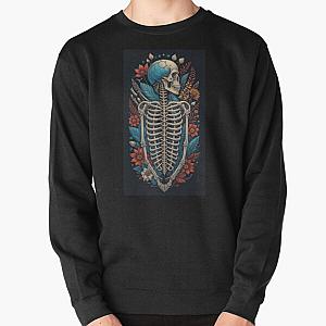 Happy Floral Skeleton Halloween Skull Ribcage Grateful Dead Illustration Fantasy Pullover Sweatshirt RB0512