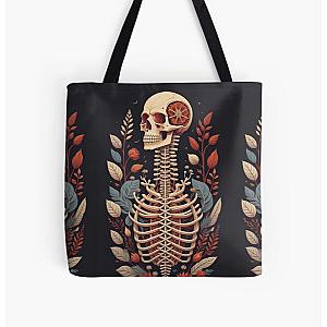 Floral Skeleton Halloween Skull Ribcage Grateful Dead Illustration Fantasy All Over Print Tote Bag RB0512