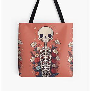 Floral Skeleton Halloween Skull Ribcage Grateful Dead Illustration Fantasy All Over Print Tote Bag RB0512
