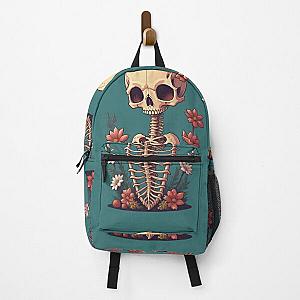 Happy Floral Skeleton Art Halloween Fantasy Skull Ribcage Grateful Dead Illustration Backpack RB0512