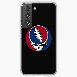 a grateful skull cartoon wearing blue and red headphones listening rock music Samsung Galaxy Soft Case RB0512