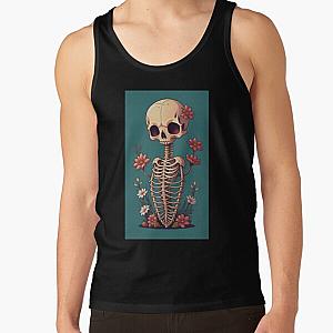 Happy Floral Skeleton Art Halloween Fantasy Skull Ribcage Grateful Dead Illustration Tank Top RB0512