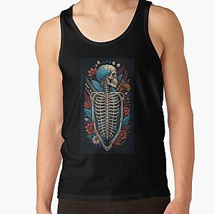 Happy Floral Skeleton Halloween Skull Ribcage Grateful Dead Illustration Fantasy Tank Top RB0512