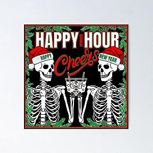 Happy Hour New Year Cheers Skeletons Poster RB0512