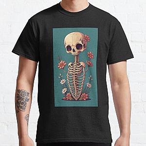 Happy Floral Skeleton Art Halloween Fantasy Skull Ribcage Grateful Dead Illustration Classic T-Shirt RB0512