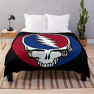 a grateful skull cartoon wearing blue and red headphones listening rock music Throw Blanket RB0512