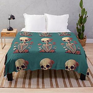 Happy Floral Skeleton Art Halloween Fantasy Skull Ribcage Grateful Dead Illustration Throw Blanket RB0512