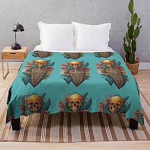 Floral Skeleton Art Halloween Fantasy Skull Ribcage Grateful Dead Illustration Throw Blanket RB0512