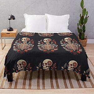 Floral Skeleton Halloween Skull Ribcage Grateful Dead Illustration Fantasy Throw Blanket RB0512