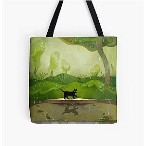 Kitty on a rainy day All Over Print Tote Bag