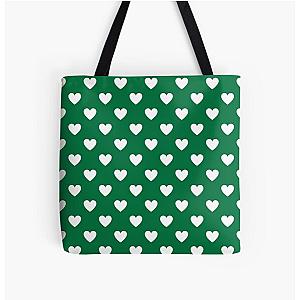 White heart print on deep green - small All Over Print Tote Bag