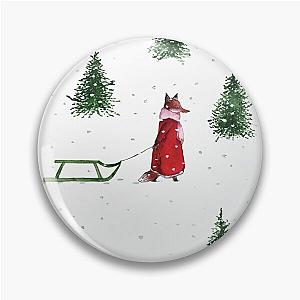 Fox with a Green Toboggan on a Winter Day Pin