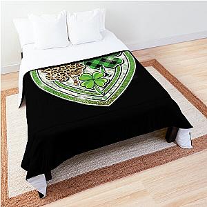 St Patricks Day Women Green Buffalo Plaid Leopard Shamrock  Comforter