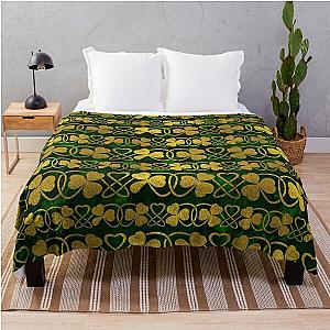 Irish Shamrock -Clover Gold and Green pattern Throw Blanket