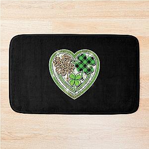 St Patricks Day Women Green Buffalo Plaid Leopard Shamrock  Bath Mat