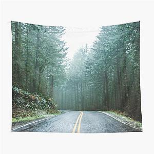 Forest Road Trip - Foggy Day Fir Trees Pacific Northwest Adventure Tapestry