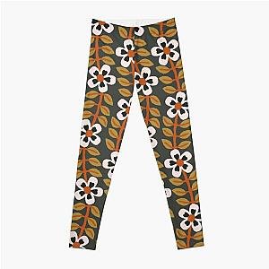 Simplistic Modern minimalist floral vine in burnt orange, charcoal grey and olive green Leggings