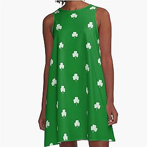 Green St Paddy's day Distressed Shamrock Clover Design A-Line Dress