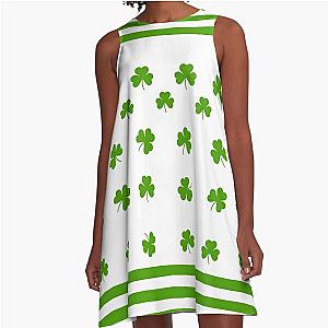 Green shamrock and stripe A-Line Dress