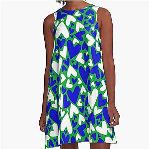 Green Blue White Heart design team spirit A-Line Dress