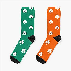 White Shamrock Orange and Green St Patricks Day  Socks