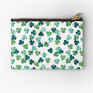 Watercolor shamrocks - St. Patricks Day Clovers Zipper Pouch