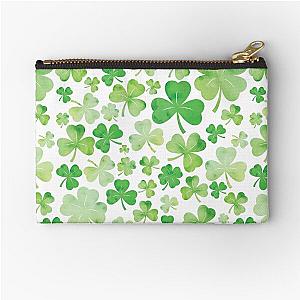 St Patricks Day Green Watercolour Shamrock Pattern Zipper Pouch