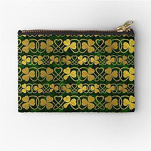 Irish Shamrock -Clover Gold and Green pattern Zipper Pouch