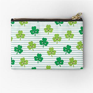 Cute Shamrocks - St Patrick's Day (mint stripes) Zipper Pouch