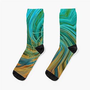 Guava Juice - turquoise orange brown circle line pattern Socks