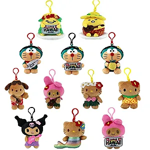 Hawaii Limited Edition Plush Keychain Pendant Hello Kitty Kuromi Melody Pochacco Gudetama Doraemon Stuffed Doll Toys Kids Gifts