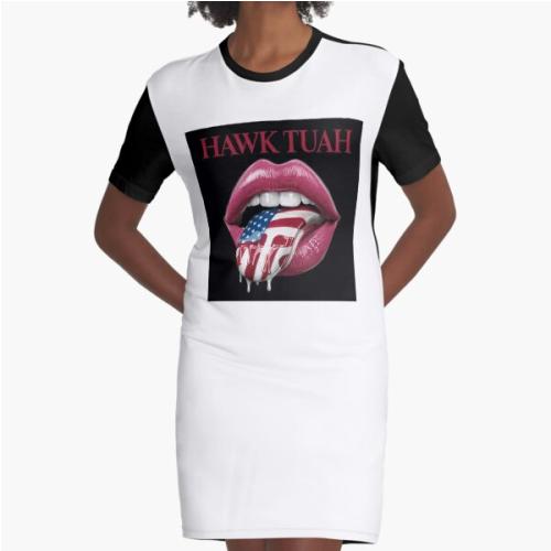 Hawk Tuah lips Graphic T-Shirt Dress