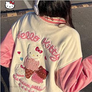 Hello Kitty Luxury Design Embroidery Pink Baseball Jacket