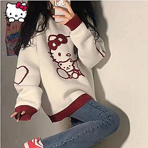 Hello Kitty Korean Autumn Wear O-Neck Pullovers