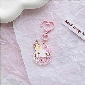 Sanrio Hello Kitty Heart Quicksand Sequins Luminous Portable Keychain