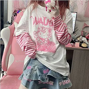 Sanrio Hello Kitty Fake Two Striped Long Sleeve T-shirt