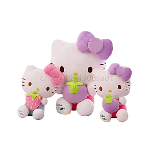 70cm White Hello Kitty Mangosteen Strawberry Hold Sitting Doll Plush