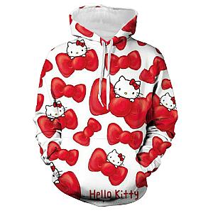 Hello Kitty Red Tie Bow Cartoon Cat 3d Print Hoodie